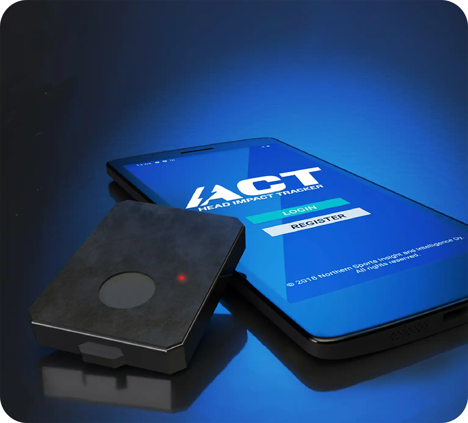 ACT tracker device and phone showing the app
